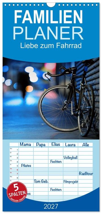 Produktbild: Familienplaner 2027 - Liebe zum Fahrrad mit 5 Spalten (Wandkalender, 21 x 45 cm) CALVENDO
