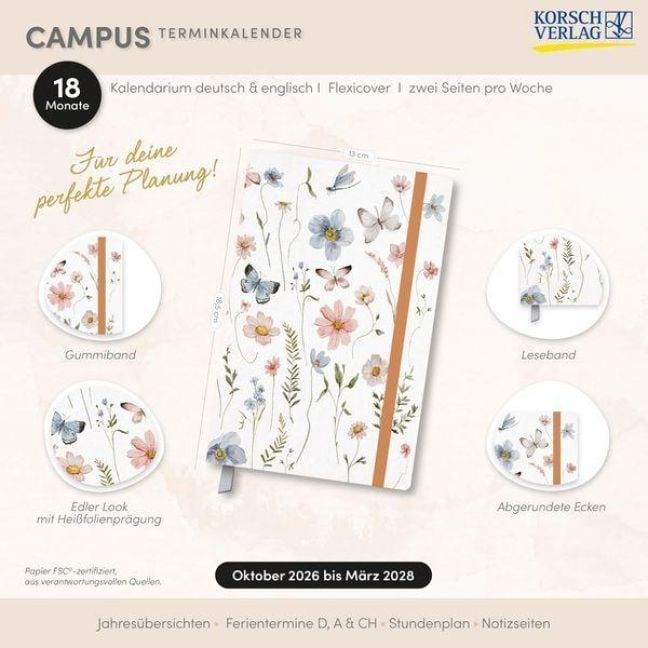 Produktbild: Terminkalender Campus Schmetterlinge 18 Monate 2027/2028