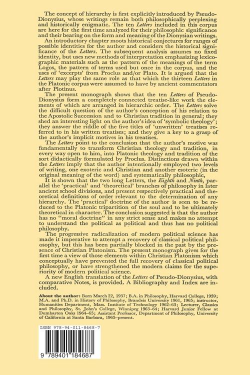 Produktbild: Hierarchy and the Definition of Order in the Letters of Pseudo-Dionysius