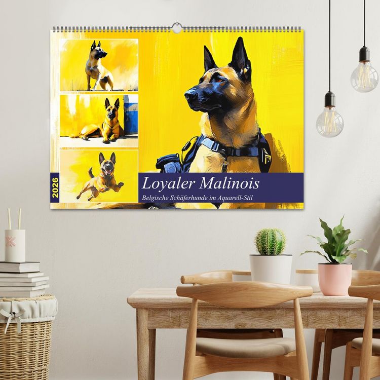 Produktbild: Loyaler Malinois. Belgische Sch&auml;ferhunde im Aquarell-Stil (Wandkalender 2026 DIN A2 quer), CALVENDO Monatskalender