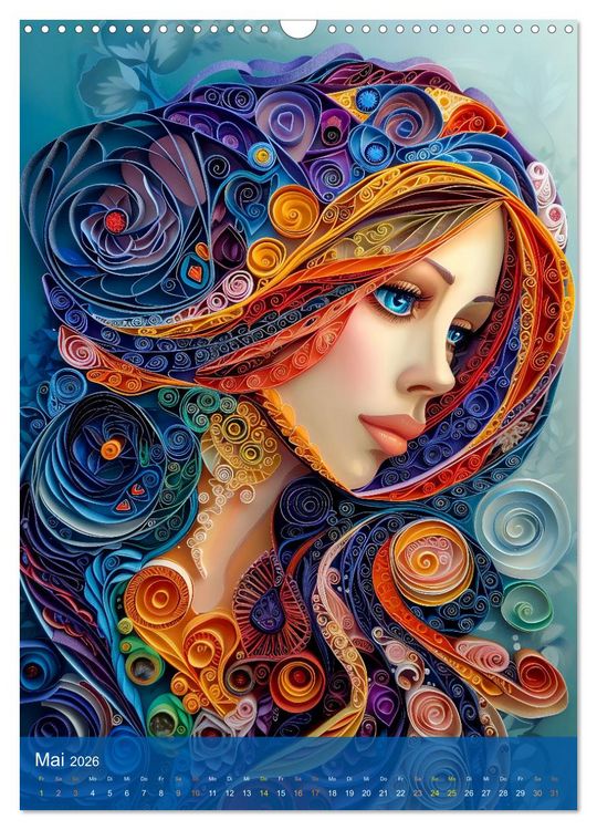 Produktbild: Quilling-Kunst - Elegante Frauenportr&auml;ts aus Papierstreifen (Wandkalender 2026 DIN A3 hoch), CALVENDO Monatskalender