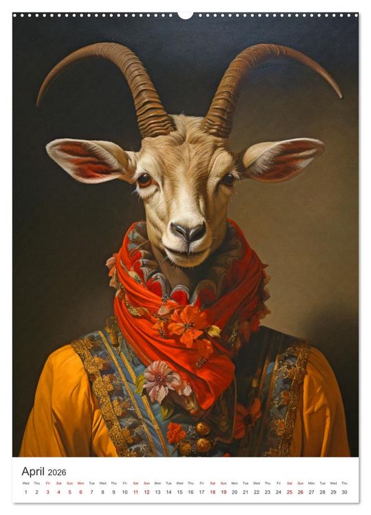 Produktbild: Animal Art - A collection of Renaissance paintings with animal motifs (High Quality Premium Wall Calendar 2026 DIN A2 portrait),CALVENDO 12 Month Wall Calendar