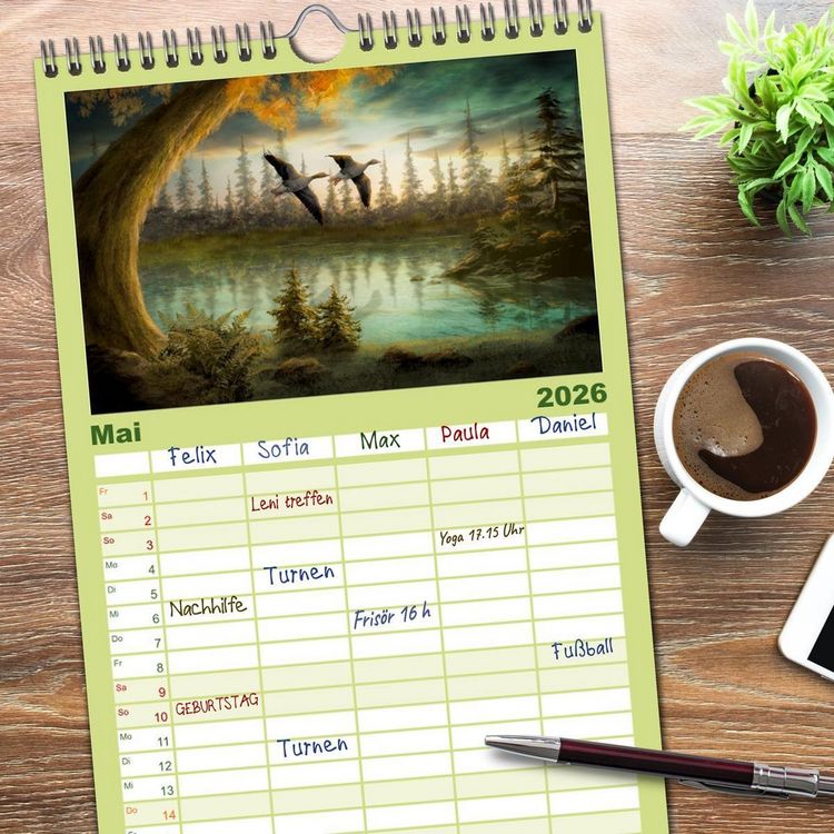 Produktbild: Familienplaner 2026 - Geheimnisse des alten Waldes mit 5 Spalten (Wandkalender, 21 x 45 cm) CALVENDO