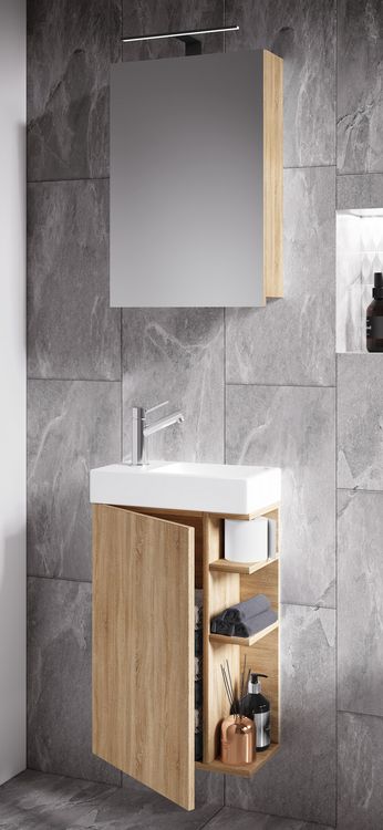Produktbild: 2-tlg G&auml;ste WC Bad Waschtisch Lumia Spiegelschrank
