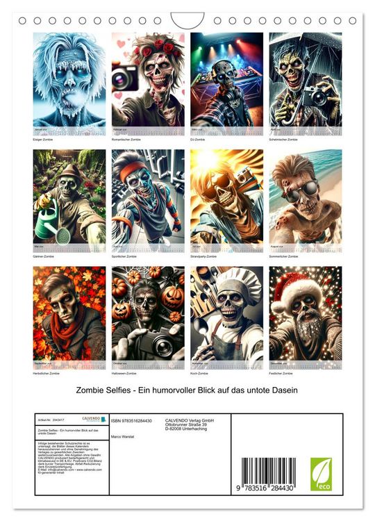 Produktbild: Zombie Selfies - Ein humorvoller Blick auf das untote Dasein (Wandkalender 2026 DIN A4 hoch), CALVENDO Monatskalender