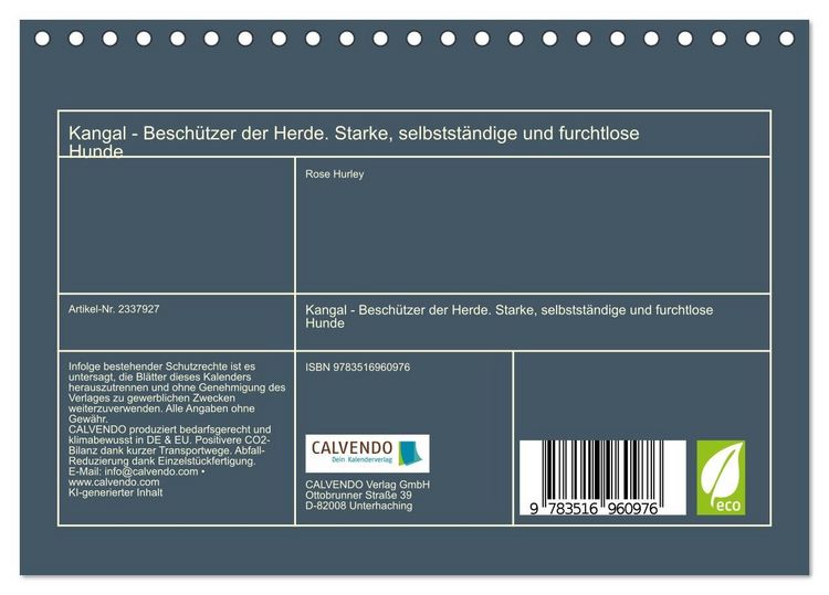 Produktbild: Kangal - Besch&uuml;tzer der Herde. Starke, selbstst&auml;ndige und furchtlose Hunde (Tischkalender 2027 DIN A5 quer), CALVENDO Monatskalender