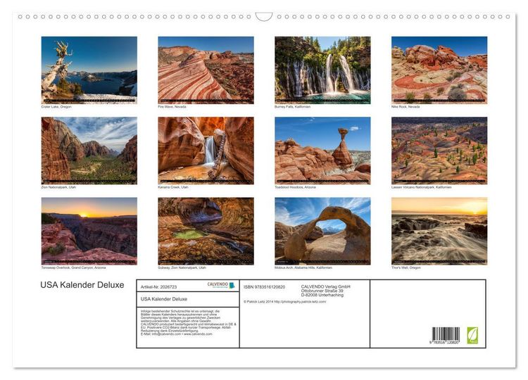 Produktbild: USA Kalender Deluxe (Wandkalender 2026 DIN A2 quer), CALVENDO Monatskalender