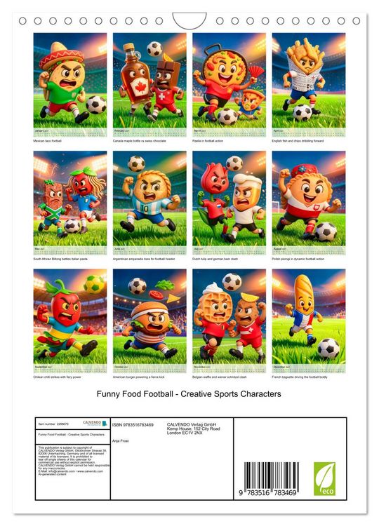 Produktbild: Funny Food Football - Creative Sports Characters (Wall Calendar 2027 DIN A4 portrait), CALVENDO 12 Month Wall Calendar