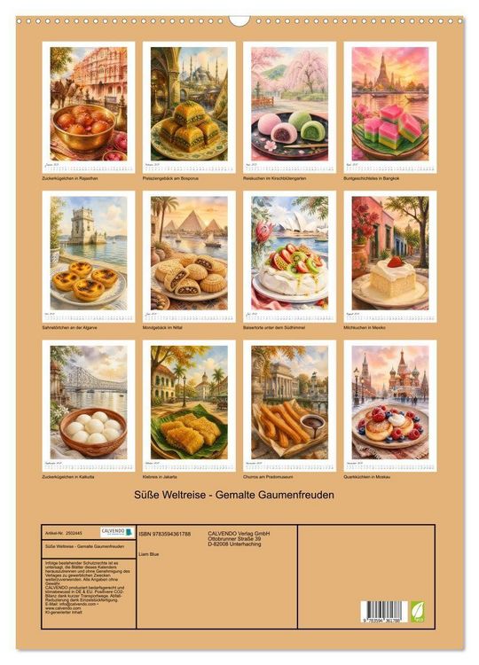 Produktbild: S&uuml;&szlig;e Weltreise - Gemalte Gaumenfreuden (Wandkalender 2027 DIN A2 hoch), CALVENDO Monatskalender