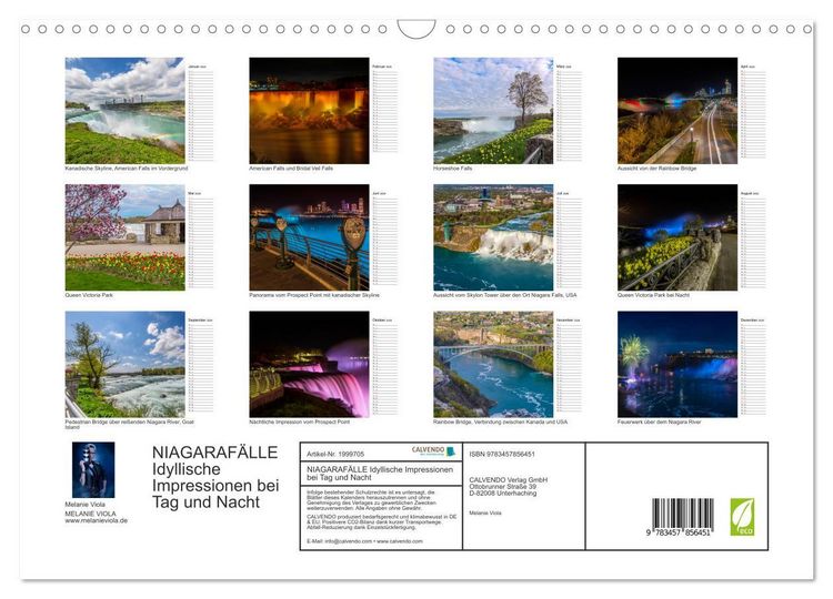 Produktbild: NIAGARAF&Auml;LLE Idyllische Impressionen bei Tag und Nacht (Wandkalender 2026 DIN A3 quer), CALVENDO Monatskalender