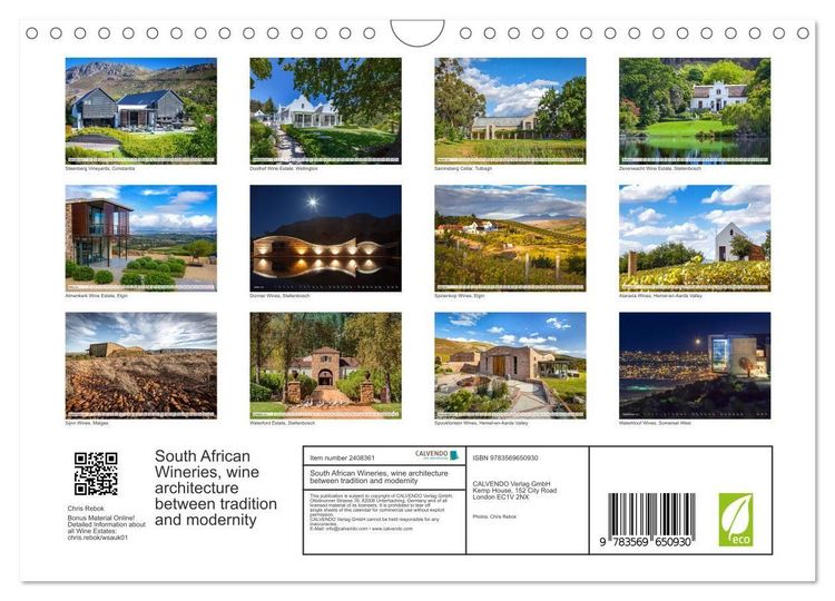 Produktbild: South African Wineries, wine architecture between tradition and modernity (Wall Calendar 2027 DIN A4 landscape), CALVENDO 12 Month Wall Calendar