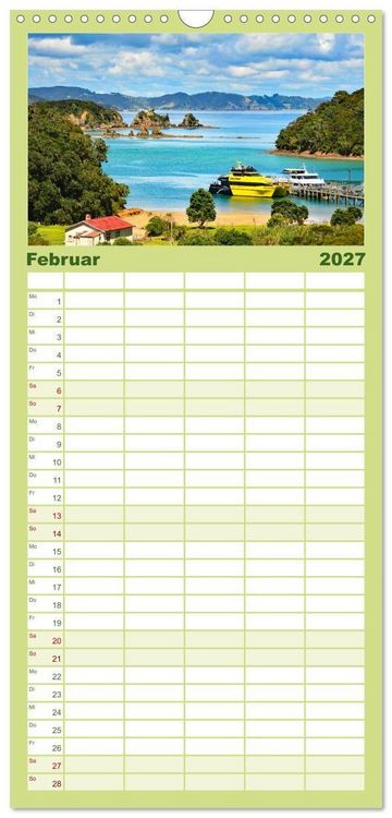 Produktbild: Familienplaner 2027 - Neuseeland - Land der Kontraste mit 5 Spalten (Wandkalender, 21 x 45 cm) CALVENDO