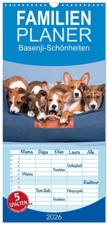 Produktbild: Familienplaner 2026 - Basenji-Sch&ouml;nheiten mit 5 Spalten (Wandkalender, 21 x 45 cm) CALVENDO