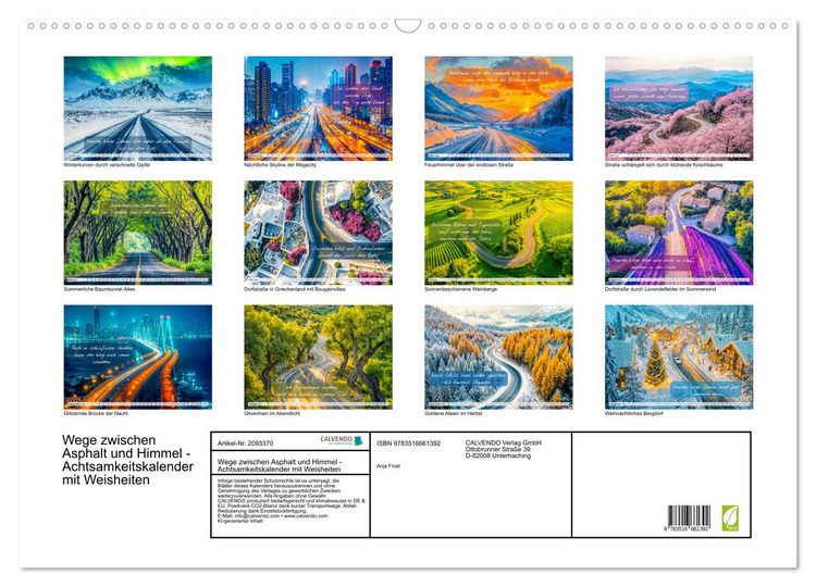 Produktbild: Wege zwischen Asphalt und Himmel - Achtsamkeitskalender mit Weisheiten (Wandkalender 2026 DIN A2 quer), CALVENDO Monatskalender