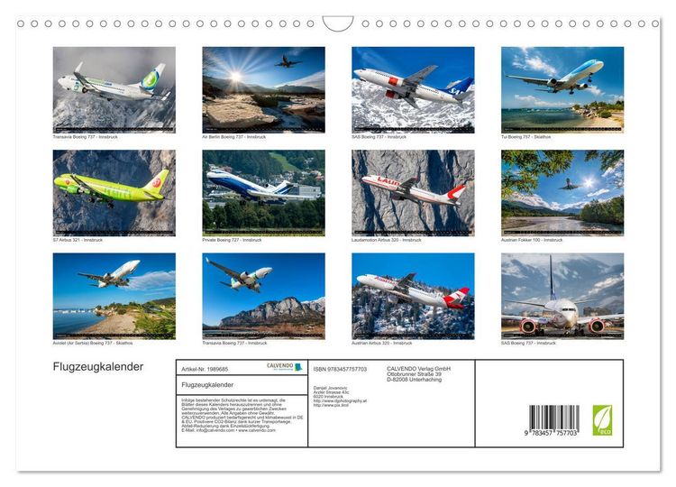 Produktbild: Flugzeugkalender (Wandkalender 2026 DIN A3 quer), CALVENDO Monatskalender