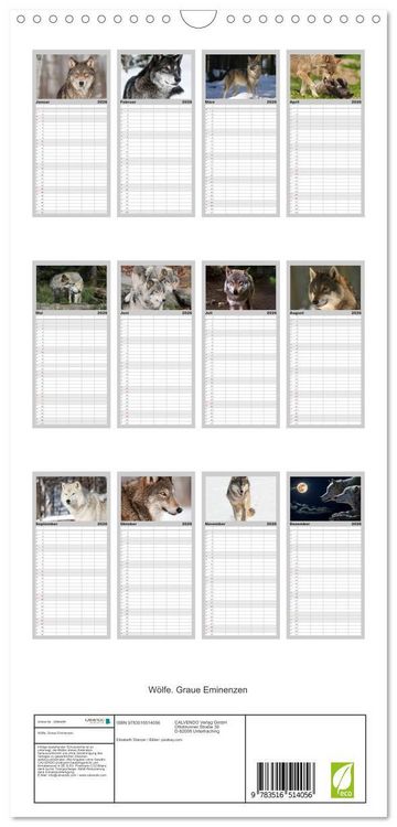 Produktbild: Familienplaner 2026 - W&ouml;lfe. Graue Eminenzen mit 5 Spalten (Wandkalender, 21 x 45 cm) CALVENDO