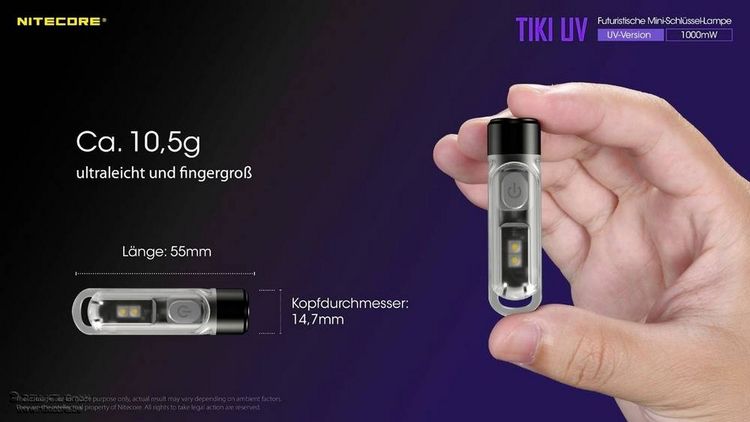 Produktbild: NiteCore TIKI UV NC-TIKIUV LED, UV-LED Taschenlampe akkubetrieben 70lm 12g