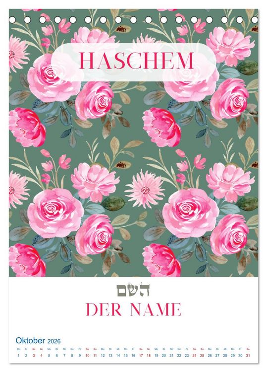 Produktbild: Hebr&auml;ische Namen Gottes aus der Torah (Tischkalender 2026 DIN A5 hoch), CALVENDO Monatskalender