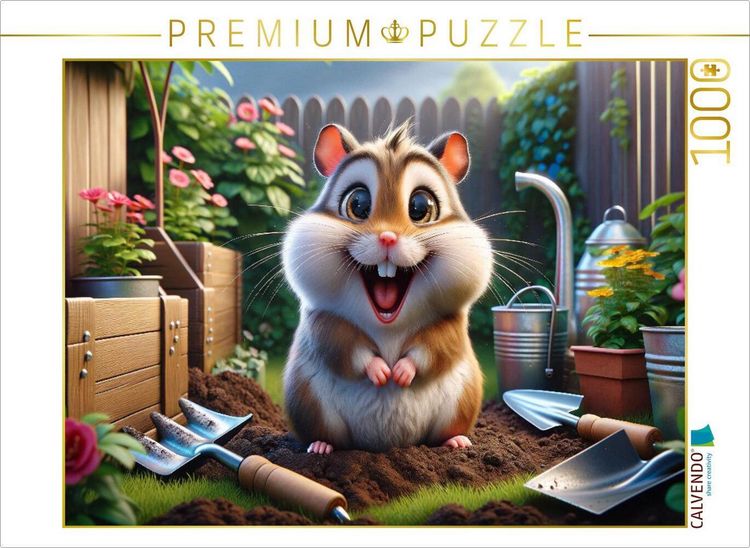 Produktbild: CALVENDO Puzzle Der G&auml;rtner-Hamster und sein fr&ouml;hliches Gartenparadies | 1000 Teile Lege-Gr&ouml;&szlig;e 64x48cm Foto-Puzzle f&uuml;r gl&uuml;ckliche Stunden