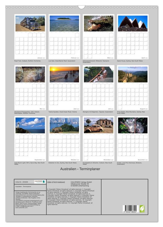 Produktbild: Australien - Terminplaner (Wandkalender 2026 DIN A2 hoch), CALVENDO Monatskalender