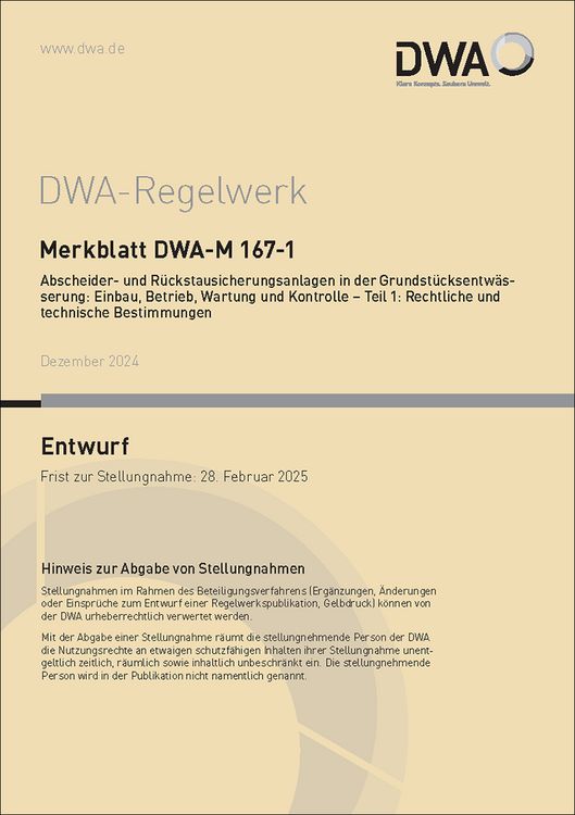 Produktbild: Merkblatt DWA-M 167-1 Abscheider und R&uuml;ckstausicherungsanlagen in der Grundst&uuml;ck
