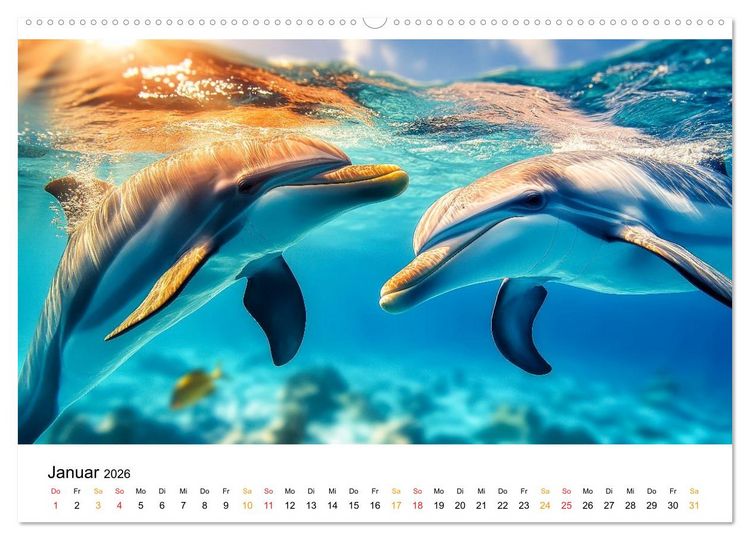 Produktbild: Delfine - Wellen K&uuml;nstler (hochwertiger Premium Wandkalender 2026 DIN A2 quer), Kunstdruck in Hochglanz