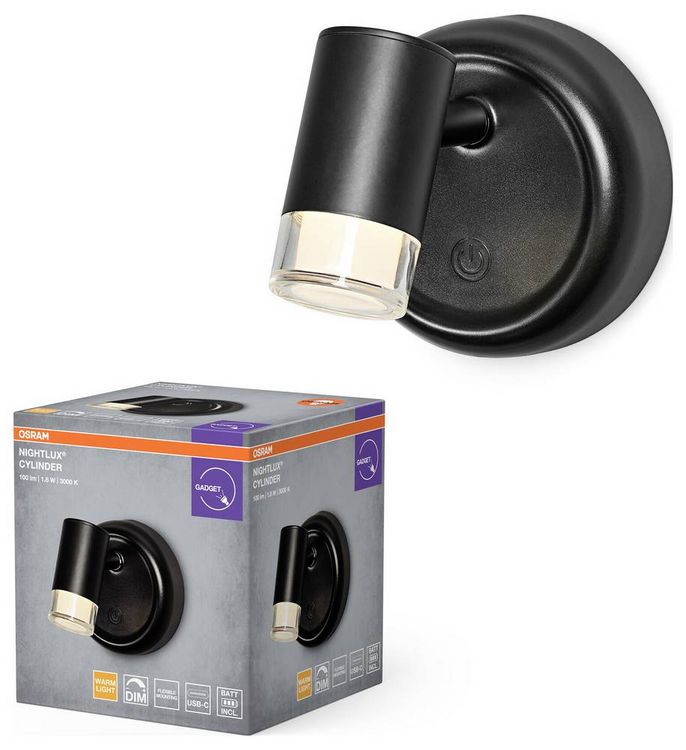 Produktbild: OSRAM HOMELIGHTING NIGHTLUX CYLINDER 830 DIM USB Black 4099854478918 Wandleuchte 1.80 W Schwarz