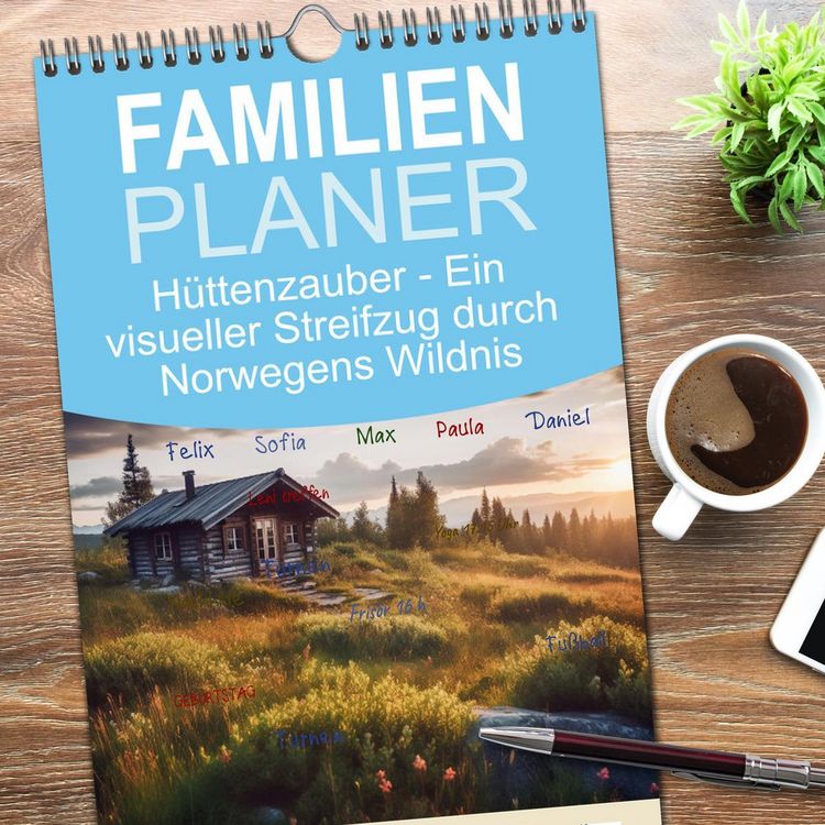 Produktbild: Familienplaner 2026 - H&uuml;ttenzauber - Ein visueller Streifzug durch Norwegens Wildnis mit 5 Spalten (Wandkalender, 21 x 45 cm) CALVENDO