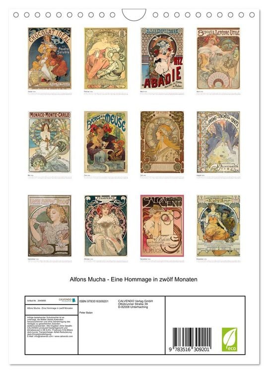 Produktbild: Alfons Mucha - Eine Hommage in zw&ouml;lf Monaten (Wandkalender 2026 DIN A4 hoch), CALVENDO Monatskalender