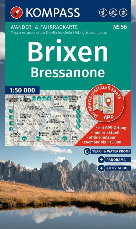 Produktbild: KOMPASS Wanderkarte 56 Brixen / Bressanone 1:50.000