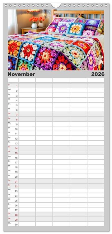 Produktbild: Familienplaner 2026 - Granny Square Kunst - Ein Jahr voller kreativer H&auml;kelideen mit 5 Spalten (Wandkalender, 21 x 45 cm) CALVENDO