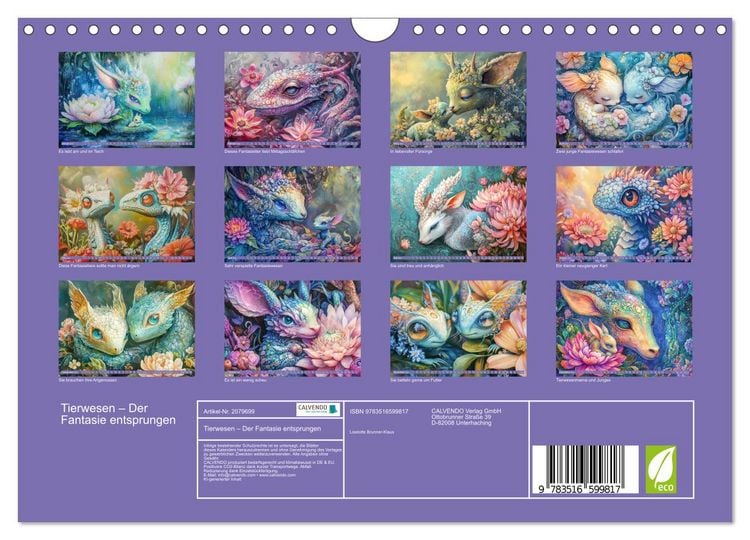 Produktbild: Tierwesen &ndash; Der Fantasie entsprungen (Wandkalender 2026 DIN A4 quer), CALVENDO Monatskalender