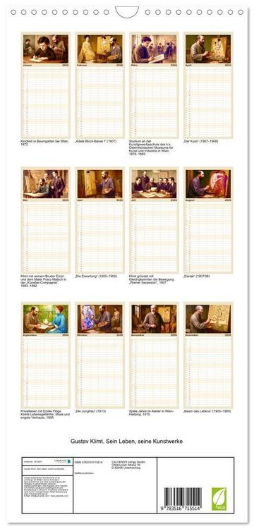 Produktbild: Familienplaner 2026 - Gustav Klimt. Sein Leben, seine Kunstwerke mit 5 Spalten (Wandkalender, 21 x 45 cm) CALVENDO