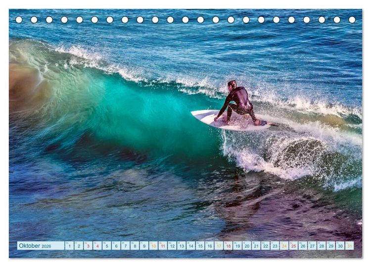 Produktbild: Surfen - Wasser, Wind und coole Typen (Tischkalender 2026 DIN A5 quer), CALVENDO Monatskalender
