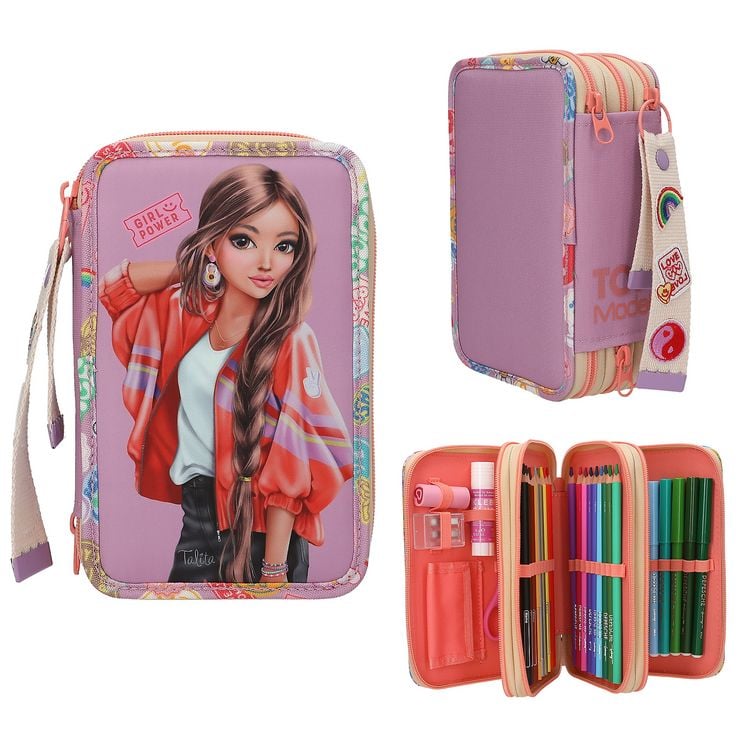 Coral High Federtasche Mit 3 Fächern & Herz-Motiv – Rosa, 23x7x9 Cm, Für Schule & Büro