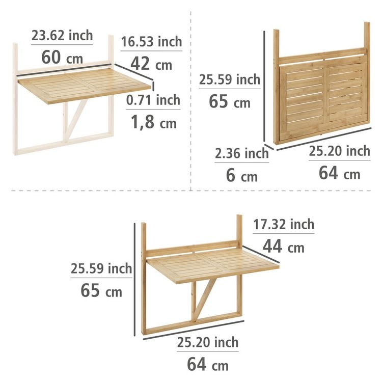Produktbild: Bambus Balkon-Klapptisch Mod. Waikiki, zum Einh&auml;ngen an Balkongel&auml;nder