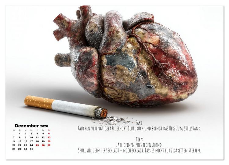 Produktbild: Nichtraucher Kalender - Rauchfrei werden mit Fakten und Tipps f&uuml;r Raucher (hochwertiger Premium Wandkalender 2026 DIN A2 quer), Kunstdruck in Hochglanz