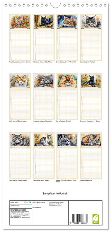 Produktbild: Familienplaner 2026 - Samtpfoten im Portrait mit 5 Spalten (Wandkalender, 21 x 45 cm) CALVENDO