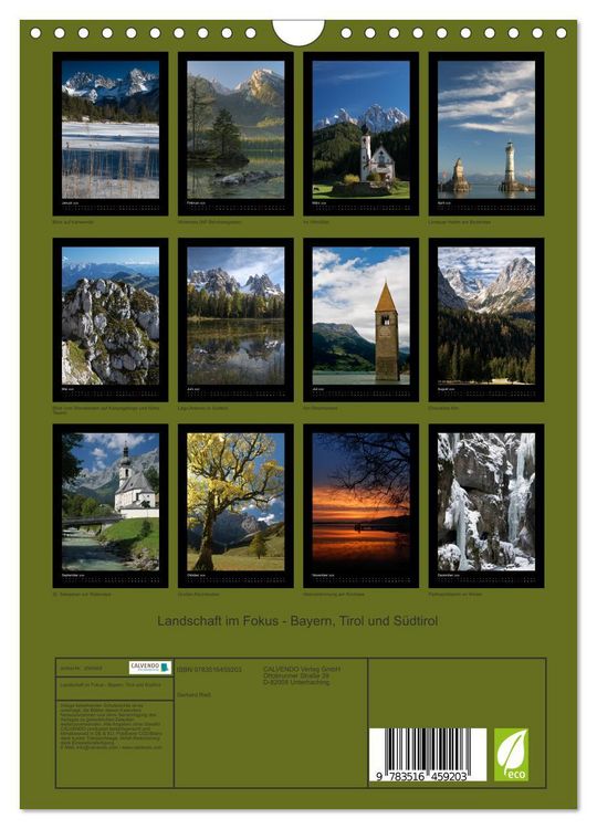 Produktbild: Landschaft im Fokus - Bayern, Tirol und S&uuml;dtirol (Wandkalender 2026 DIN A4 hoch), CALVENDO Monatskalender