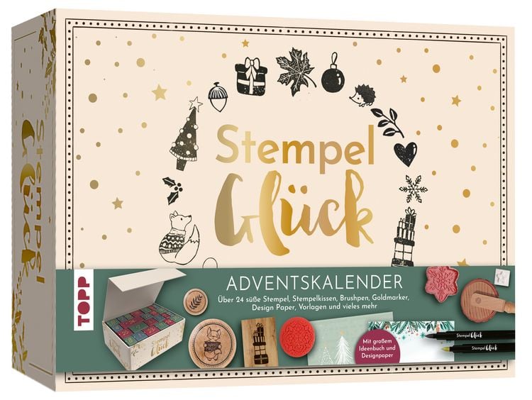 Produktbild: Adventskalender Stempel-Gl&uuml;ck. Mehr als 24 Stempel, Anleitungsbuch und Zubeh&ouml;r