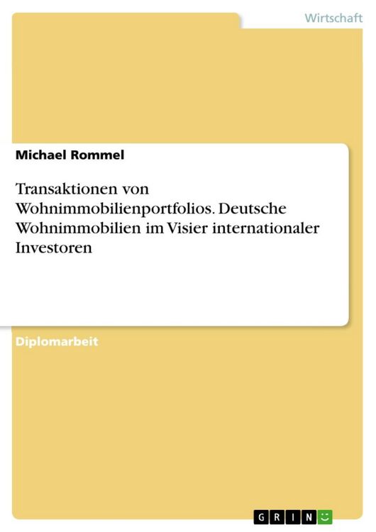 Produktbild: Transaktionen von Wohnimmobilienportfolios - Deutsche Wohnimmobilien im Visier internationaler Investoren