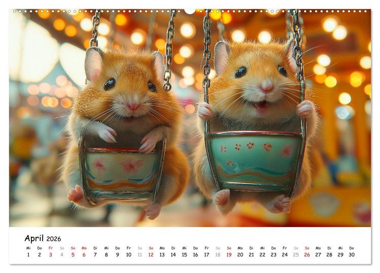Produktbild: Hamster im Freizeitpark - Lustiger Kalender mit Jahrmarkt-Motiven (hochwertiger Premium Wandkalender 2026 DIN A2 quer), Kunstdruck in Hochglanz
