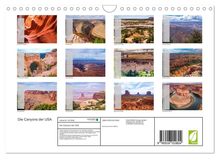 Produktbild: Die Canyons der USA (Wandkalender 2026 DIN A4 quer), CALVENDO Monatskalender