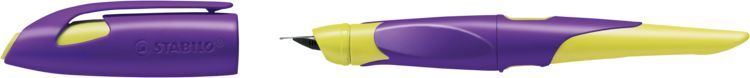 Produktbild: STABILO Ergonomischer Schulf&uuml;ller f&uuml;r Rechtsh&auml;nder mit Anf&auml;nger-Feder A -   EASYbirdy in violett/gelb - Einzelstift - inklusive Patrone