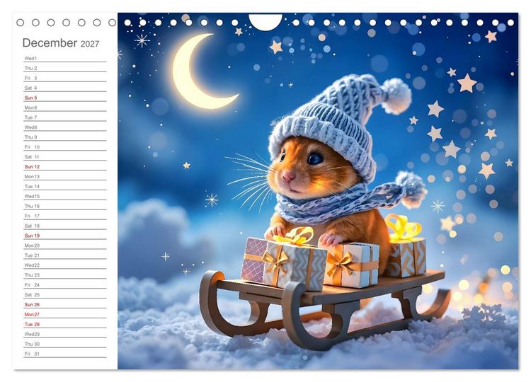 Produktbild: Hamster's Bedtime Calendar - Twelve magical dream worlds (Wall Calendar 2027 DIN A4 landscape), CALVENDO 12 Month Wall Calendar