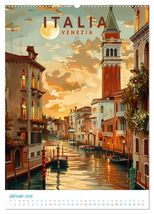 Produktbild: Italien - Old School Poster Style (Wandkalender 2026 DIN A2 hoch), CALVENDO Monatskalender