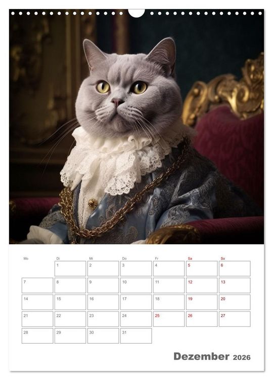 Produktbild: Royale Katzen Portraits (Wandkalender 2026 DIN A3 hoch), CALVENDO Monatskalender