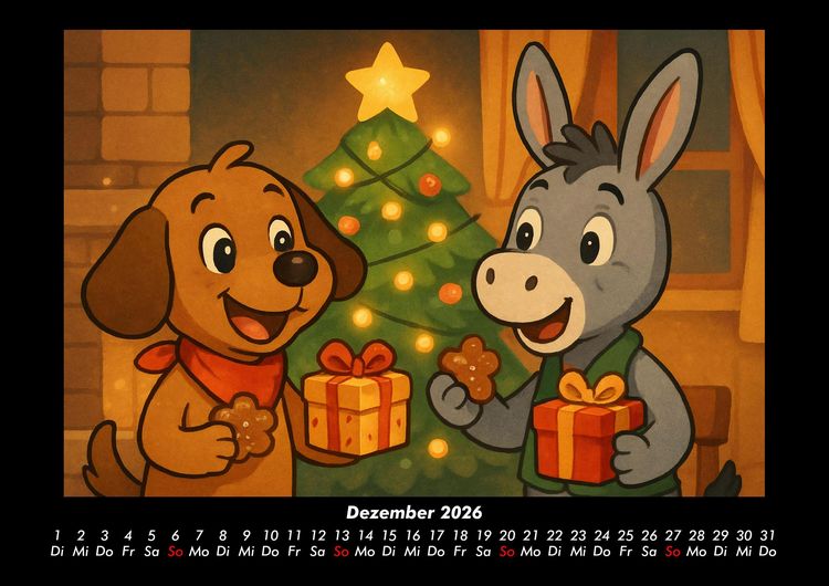 Produktbild: Wuff & Huf - Festliche Freundschaft 2026 Fotokalender DIN A3