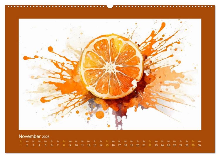 Produktbild: Fr&uuml;chte in Wasserfarben - Fruchtige KI-Kunst f&uuml;r das ganze Jahr (hochwertiger Premium Wandkalender 2026 DIN A2 quer), Kunstdruck in Hochglanz