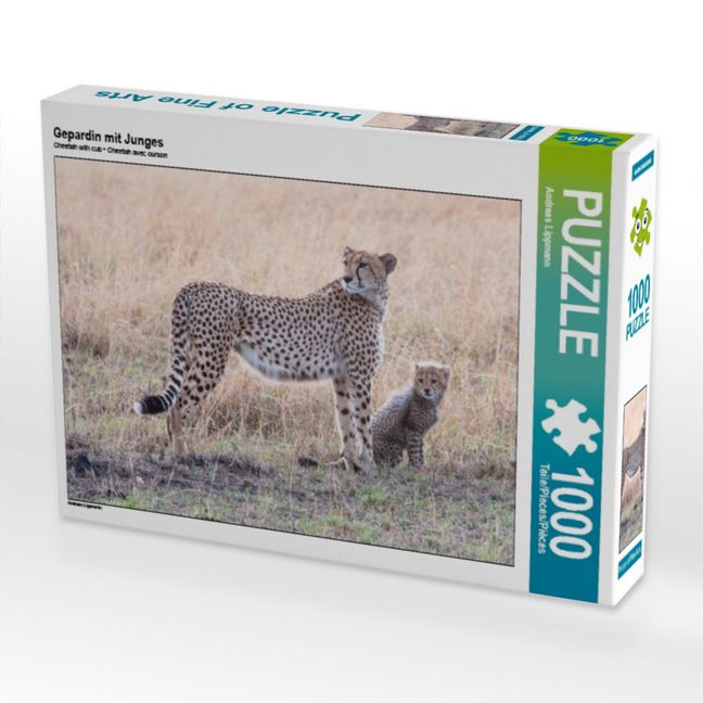 Produktbild: CALVENDO Puzzle Gepardin mit Junges | 1000 Teile Lege-Gr&ouml;&szlig;e 64x48cm Foto-Puzzle f&uuml;r gl&uuml;ckliche Stunden